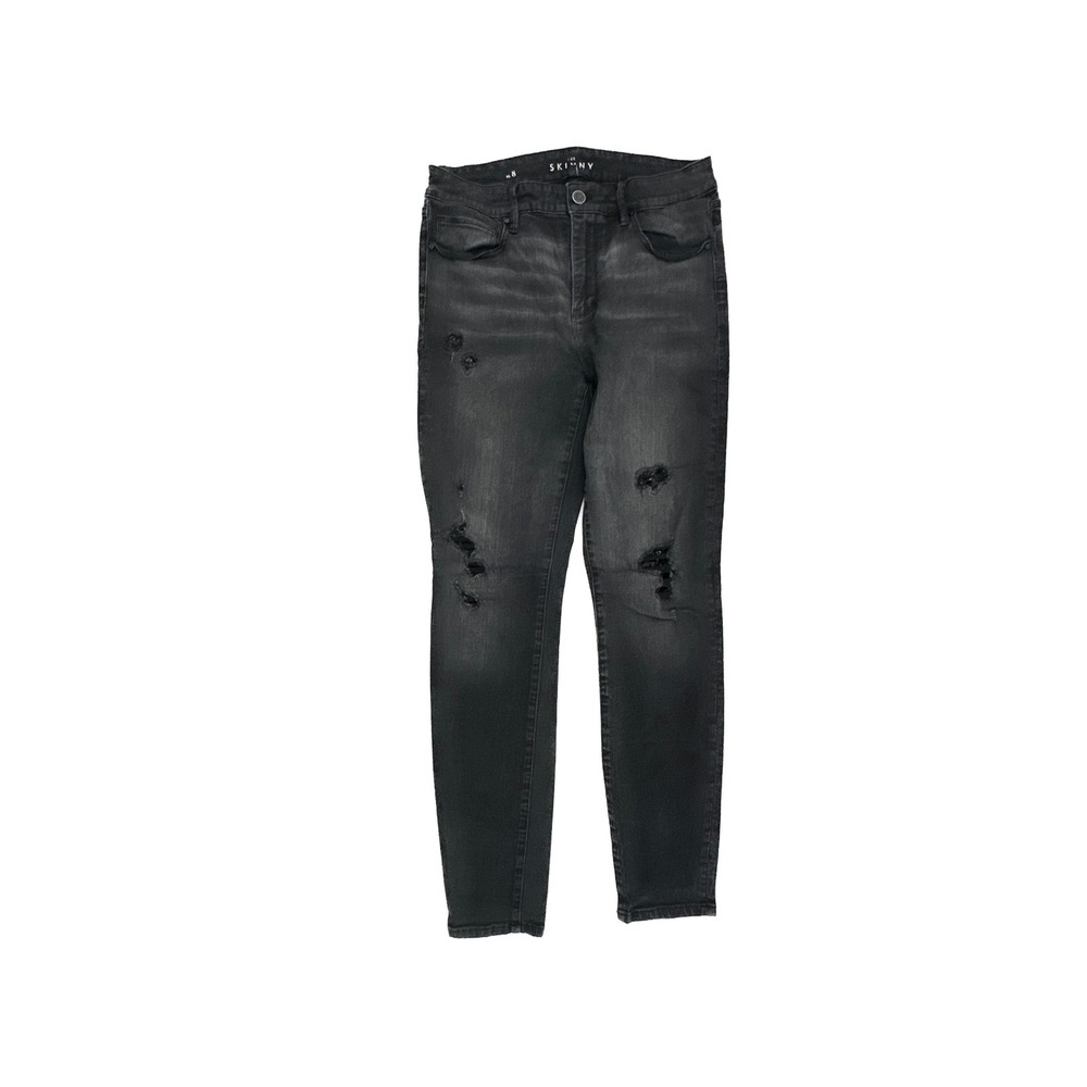 White House Black Market Jeans Womens 8 Black Distressed Sequin The Skinny HR‎